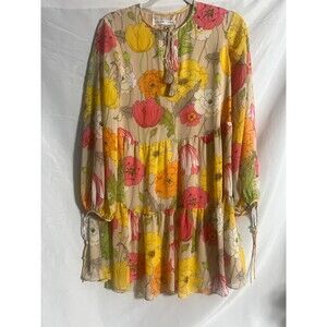 Trina Turk Cinema Dress Women XS Pink Orange Yellow Floral Swing Tiered